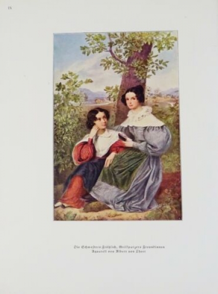 Alter Druck von 1941 - Die Schwestern Fröhlich, Grillparzers Freundinnen. Aquarell von Albert von Theer - alter Druck  / Spiel der Schubertianer